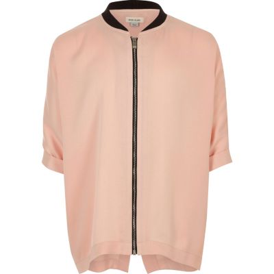 Girls pink zip bomber shirt